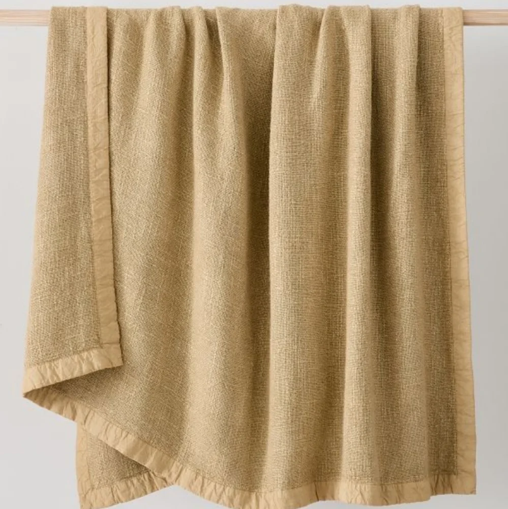 ❤️BUY 2 GET 1 FREE West Elm Luxurious Tan Bedding Viscose Linen Throw, Natural